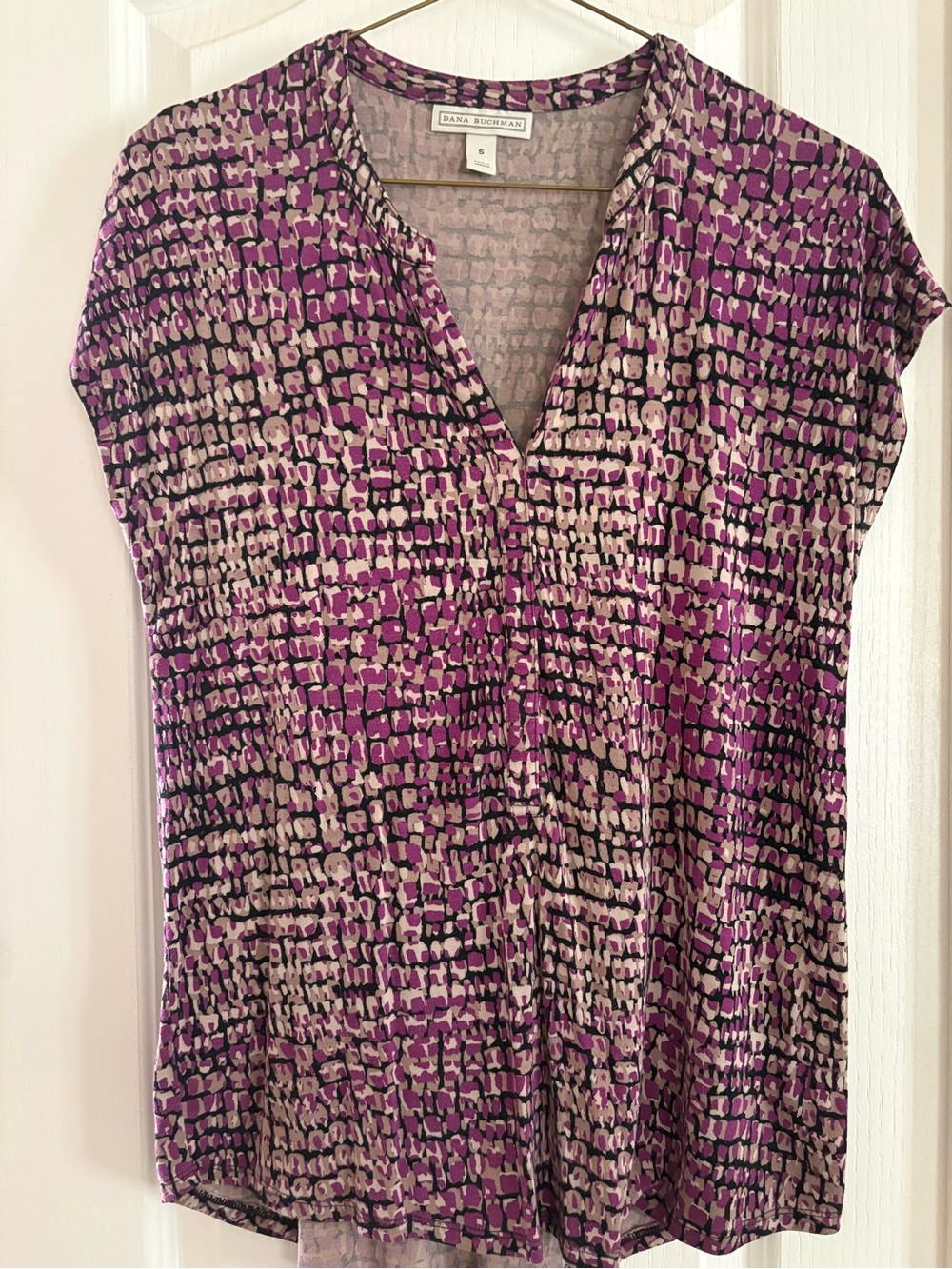 Purple Patterned V-Neck Top